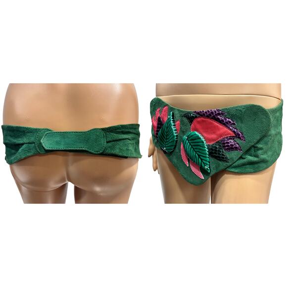 80s Waldorf Creations Green Suede Belt – Super Wide Statement Luxe | M/L - Picture 9 of 14